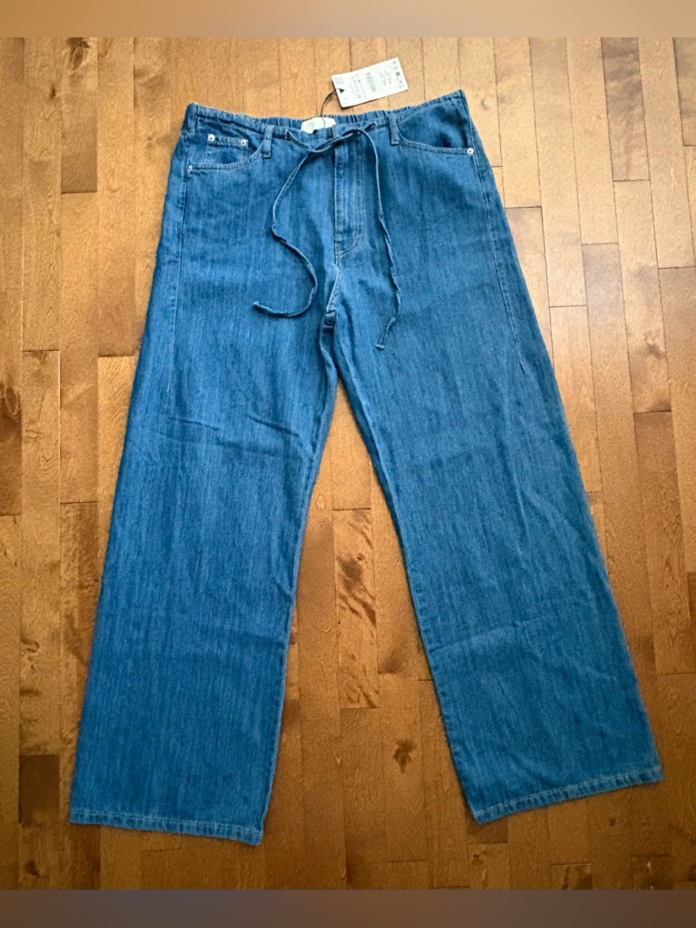 Zara Flowy Wide-Leg Drawstring Jeans Light Blue Denim – Size US 10